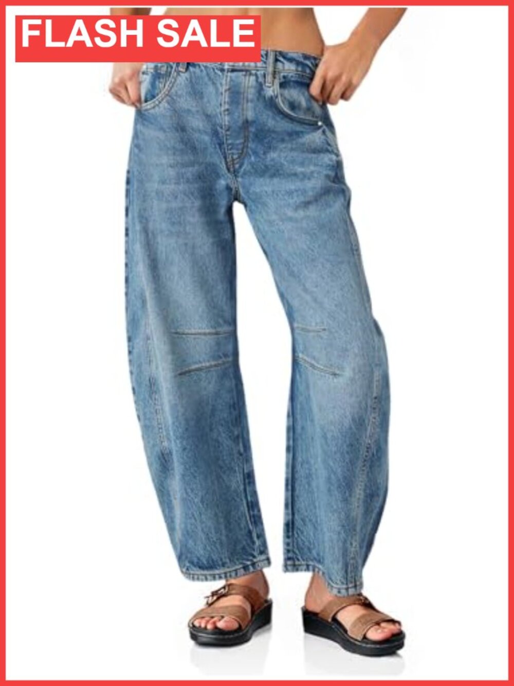 Womens Baggy Boyfriend Jeans Wide Leg Mid Rise Ankle Denim Pants
